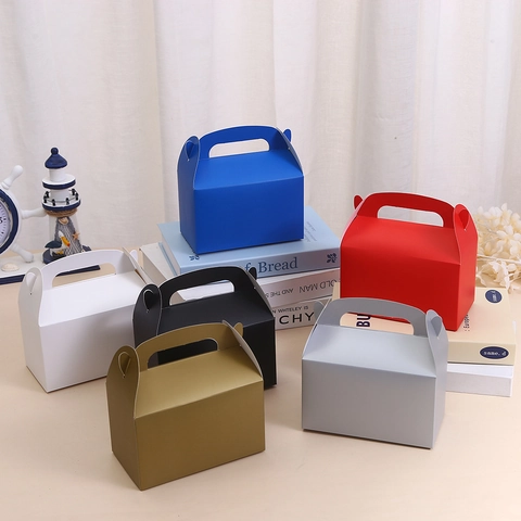 Caja de Regalo de Papel Kraft Portátil Caja de Repostería de Mano para Boda Fiesta Té de la Tarde Dulce Pastel Embalaje