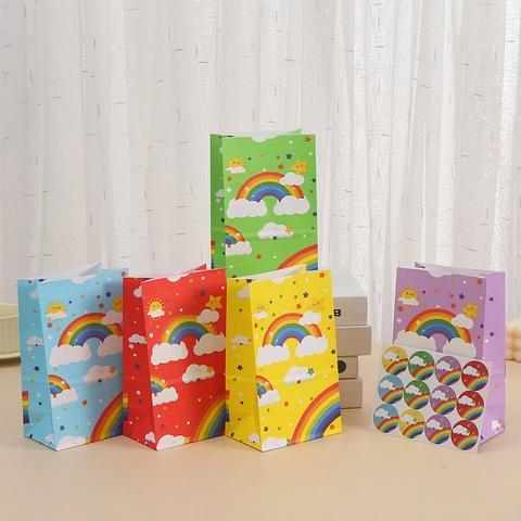 Sacchetti Regalo in Carta a Cartoni Animati Con Arcobaleno Nuvole Sole Stella Stampati in Carta Kraft per Festa di Compleanno Imballaggio Snack