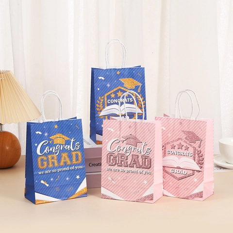 Graduation Gift Bags Congrats Grad Paper Bags With Handles Blue Pink Party Favor Bags For School Ceremony Students