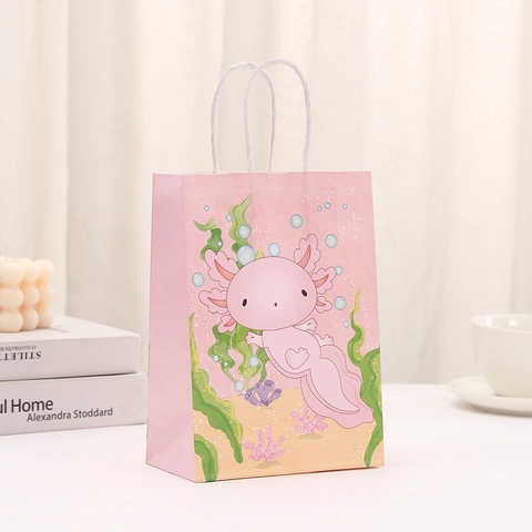 Bolsas de Regalo de Papel Kraft con Dibujos de Ajolote y Asas Lindos Patrones de Animales Marinos para Recuerdos de Fiesta de Cumpleaños