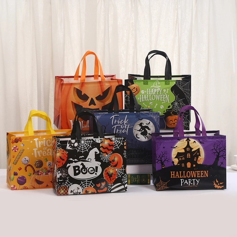 Halloween Vliesstoff Geschenktüte Wasserdicht Laminierte Tragetasche Mit Festlichen Kürbis Geist Hexe Druckmustern Party Mitbringsel Handtasche