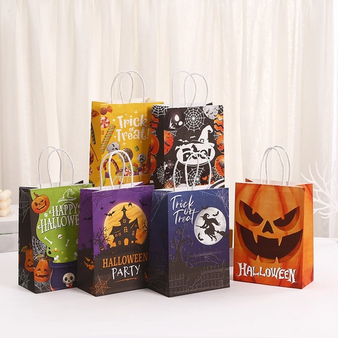 Halloween Kraftpapier Geschenktüten Mit Griffen Cartoon Kürbis Hexe Geist Bedruckte Party Taschen Für Trick Or Treat
