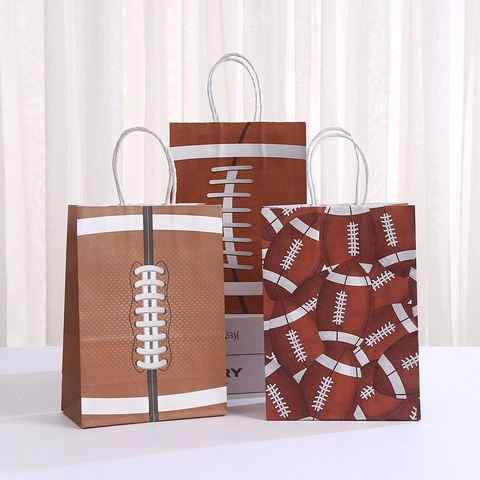 American Football Rugby Themed Kraft Paper Gift Bags With Handles For Sports Themed Birthday Party Favors Shopping Packaging Handbags
