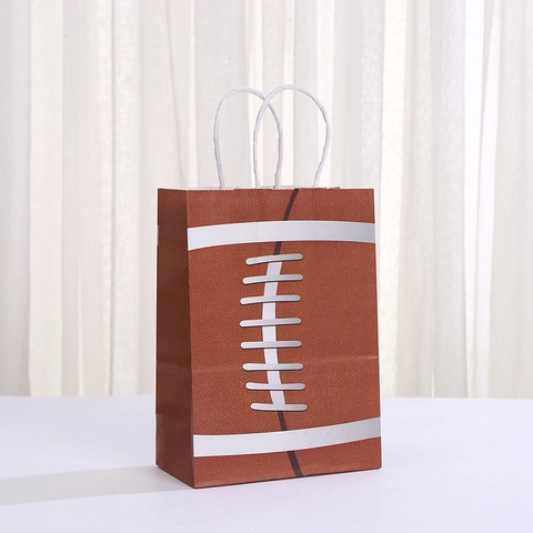 American Football Rugby Themed Kraft Paper Gift Bags With Handles For Sports Themed Birthday Party Favors Shopping Packaging Handbags