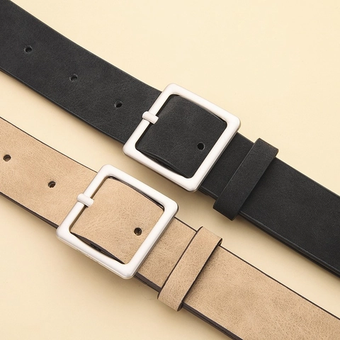 Cintura Minimalista in Pelle PU per Donna Uomo Texture Scamosciata Retrò Fibbia Quadrata in Lega Cinturino Alla Moda per Jeans