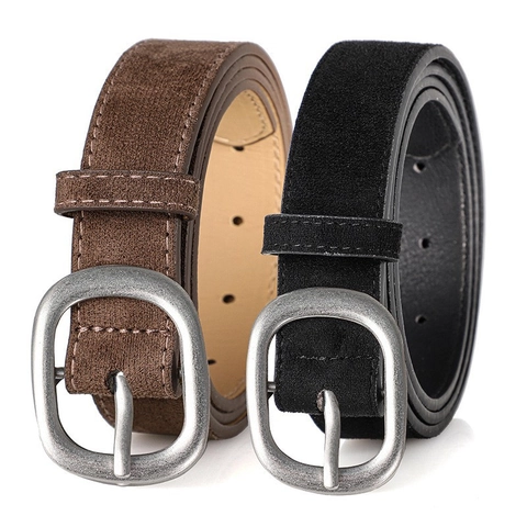 Cintura da Donna Effetto Scamosciato in Pelle PU Con Fibbia ad Ardiglione Argento Vintage Cinturino Casual Retro per Jeans