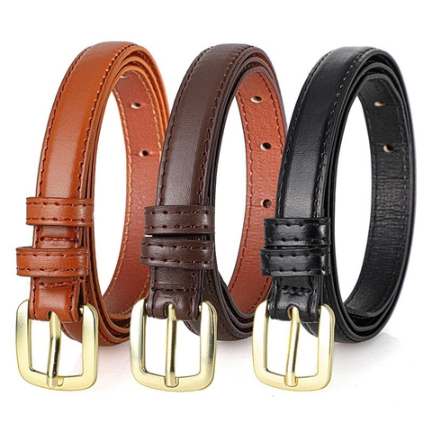Women Fashion Thin PU Leather Waist Belt Simple Solid Color Pin Buckle Skinny Belt For Jeans Dresses Daily Accessories