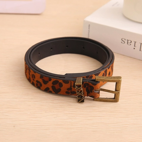 Women Fashion Leopard Print Belt Vintage PU Leather Waist Strap Square Pin Buckle Decorative Accessory For Casual Dress Lady