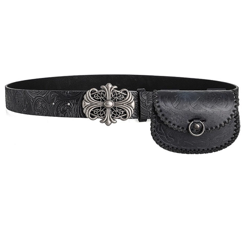 Cintura in Pelle PU Vintage da Donna Con Marsupio Set Motivo Floreale Goffrato Gothic Punk Fibbia a Croce in Lega