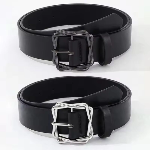 Minimalist PU Leather Belt For Women Men With Geometric Square Interlocking Metal Pin Buckle Fashion Casual Jeans Waist Belt