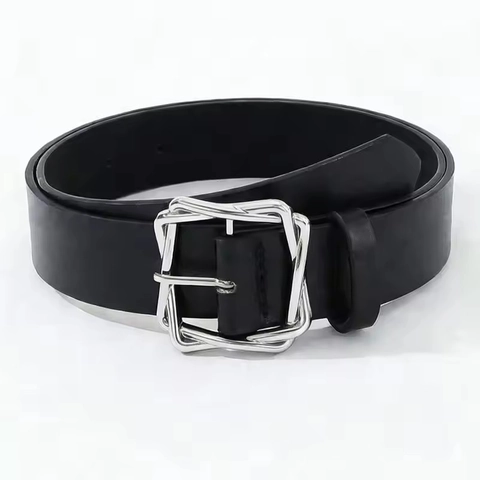 Minimalist PU Leather Belt For Women Men With Geometric Square Interlocking Metal Pin Buckle Fashion Casual Jeans Waist Belt