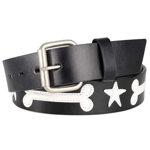 Dames PU Riem Met Bot Ster Applique Eenvoudige Legering Gespsluiting Casual Taille Riem Voor Jeans Zwart Wit