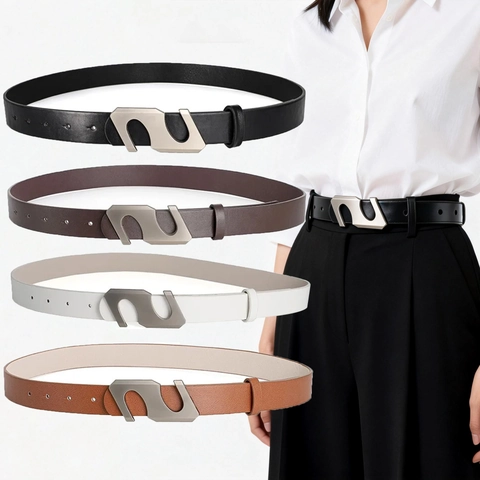 Cintura da Donna con Fibbia ad Ardiglione a S Sottile Tinta Unita in Pelle PU per Jeans Accessorio Stile Casual Versatile