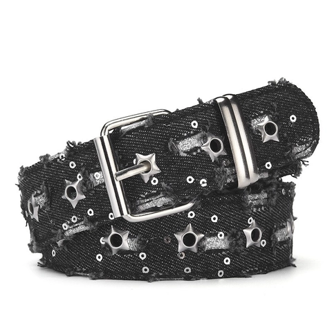 Cintura Punk da Donna con Occhielli a Stella Stile Harajuku Y2K in Pelle PU con Bordo Sfilacciato Cintura per Jeans Vintage