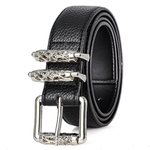 Cintura in Pelle PU Gotica Vintage Uomo Donna Motivo a Vite Traforato Inciso Fibbia in Lega Texture Litchi Cintura alla Moda Cinturino Decorativo Jeans Punk