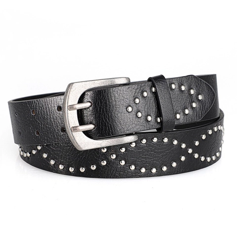 Vintage Punk Metall Nieten Gürtel Für Damen Herren Legierung Doppeldornschließe PU Leder Taille Band Mode Streetwear Hose