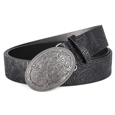 Vintage Western Cowboy Gürtel Für Herren Damen Geprägtes Blumenmuster PU Leder Hüftgürtel Mit Großer Legierung Geschnitzter Schnalle Retro Punk Jeans Zubehör