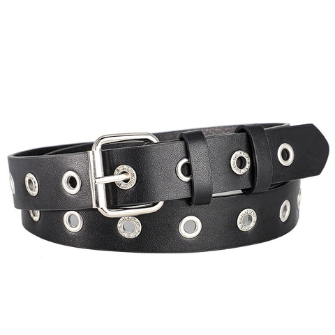Punk PU Leder Gürtel Mit Strass Ösen Metall Quadratische Dornschließe Trendy Unisex Ösengürtel Für Jeans Streetwear