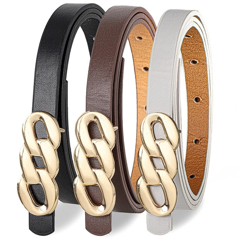 Damen Vintage Schmaler Gürtel PU Leder Legierung Kettenschnalle Verstellbarer Hüftgurt Für Kleider Jeans Büro Damen