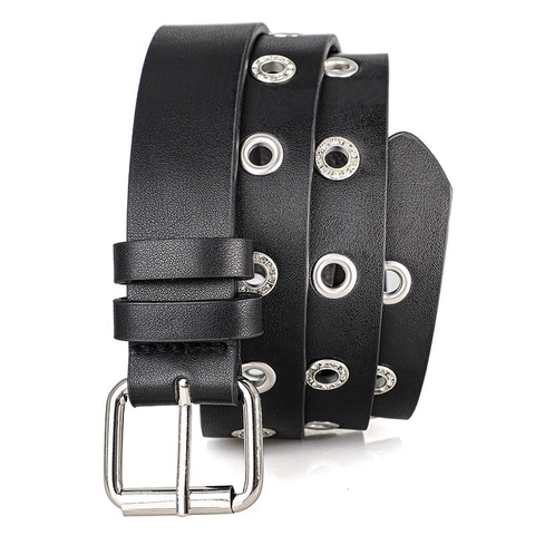Punk PU Leder Gürtel Mit Strass Ösen Metall Quadratische Dornschließe Trendy Unisex Ösengürtel Für Jeans Streetwear
