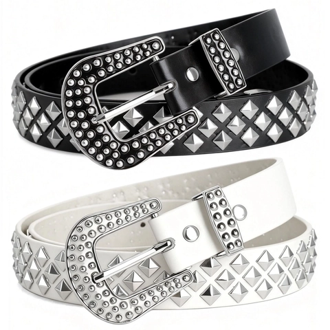 Ceinture en Cuir PU Cloutée Punk pour Femmes Hommes Style Y2K Hip Hop Rock Pyramide Rivet Ceinture Boucle en Alliage Ceinture Jean