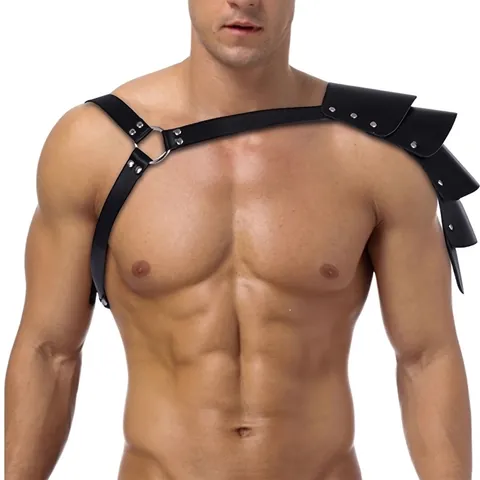 Harnais d'Armure d'Épaule en Cuir PU Réglable pour Hommes Pauldron Médiéval Punk avec Rivets pour Halloween Cosplay Fête