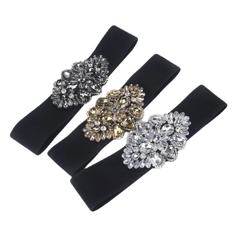 Damen Elegant Strass Dekorativ Elastisch Korsettgürtel Breit Stretch Tailleband Polyester Legierung Kristall Gürtel Für Kleid