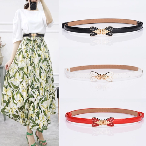 Damen Mode Biene Schmetterling Dekor Skinny Gürtel Glänzend Kunstleder Taillenriemen Dünner Gürtel Für Kleider Student Zubehör