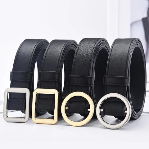 Minimalist Black Faux Leather Belt For Men Women Hole-Free Design Adjustable Waist Strap Alloy Buckle Decorative Jeans Accessory