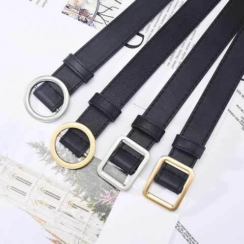 Minimalist Black Faux Leather Belt For Men Women Hole-Free Design Adjustable Waist Strap Alloy Buckle Decorative Jeans Accessory