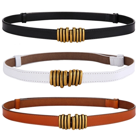 Cintura Sottile in Vera Pelle da Donna Con Fibbia Multianello in Oro Vintage Cinturino Regolabile per Vestiti Maglioni Accessori