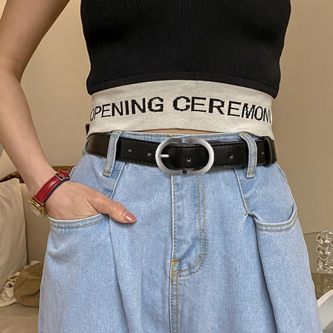 Women Retro Faux Leather Belt With Alloy Pin Buckle Vintage Fashion Waistband For Jeans Cargo Pants Solid Color Thin Belt