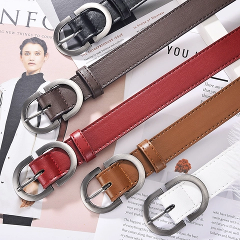 Women Retro Faux Leather Belt With Alloy Pin Buckle Vintage Fashion Waistband For Jeans Cargo Pants Solid Color Thin Belt