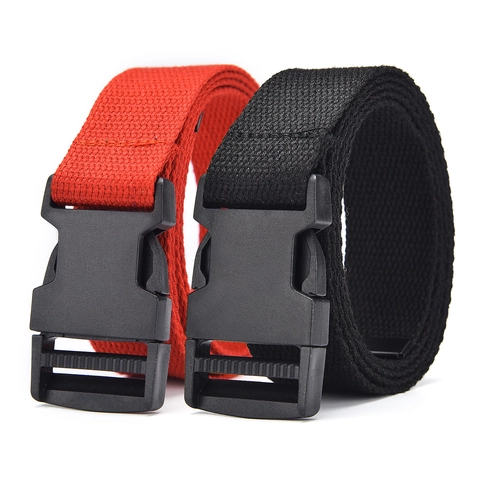 Unisex Casual Canvas Belt With Plastic Quick Release Buckle Adjustable Solid Color Tactical Style Woven Waist Strap Belt