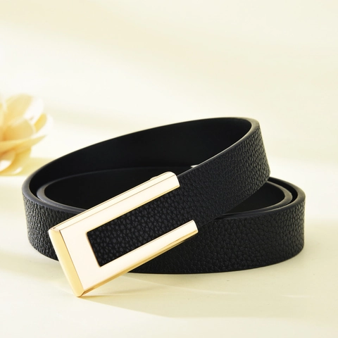 Damen Mode Schmal Gürtel Kunstleder Taillengürtel Mit Gold Glatte Schnalle Casual Litschi Muster Dekorative Gürtel Für Damen