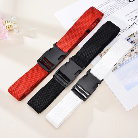 Unisex Casual Canvas Belt With Plastic Quick Release Buckle Adjustable Solid Color Tactical Style Woven Waist Strap Belt