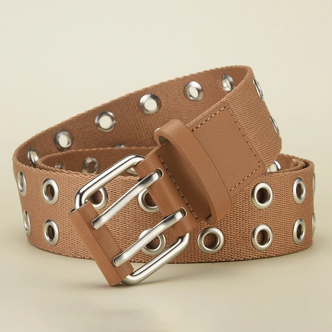 Cinturón de Lona para Hombre Con Ojales de Metal de Doble Fila Estilo Militar Casual Hebilla de Doble Pasador Tejida