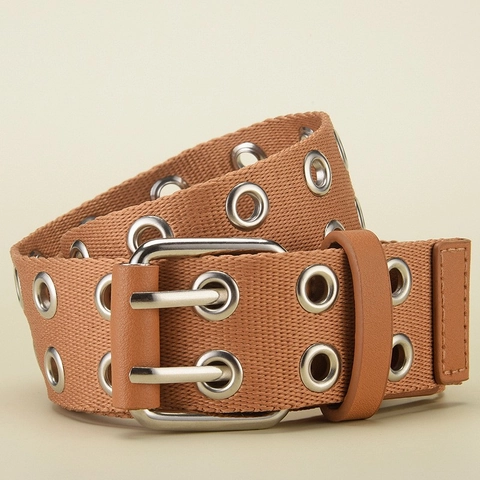 Unisex Canvas Workwear Belt With Alloy Double Pin Buckle Fashion Casual Solid Color Waist Strap For Men Women Jeans