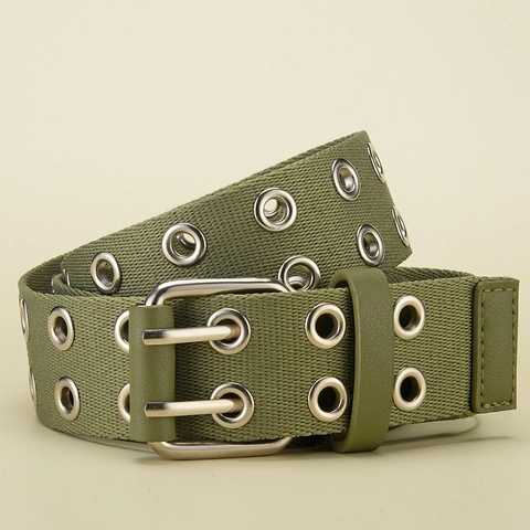 Unisex Canvas Workwear Belt With Alloy Double Pin Buckle Fashion Casual Solid Color Waist Strap For Men Women Jeans