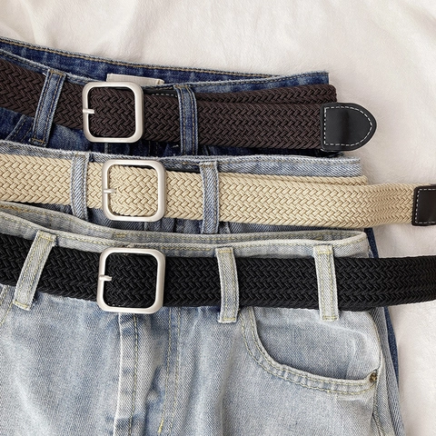 Cintura Intrecciata Elastica Unisex in Tela Con Fibbia ad Ardiglione in Lega Accessori Moda Casual per Uomo e Donna