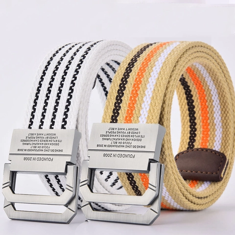 Lässiger Canvas Doppel D-Ring Gürtel Für Herren Damen Mode Gewebtes Taillenband Outdoor Sport Student Arbeitskleidung Gürtel