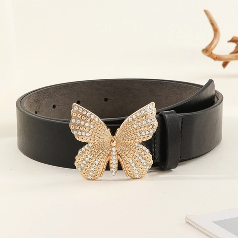 Ceinture en Similicuir pour Femme Avec Boucle Papillon en Strass Élégante Ceinture Versatile pour Robes Jeans Bijoux