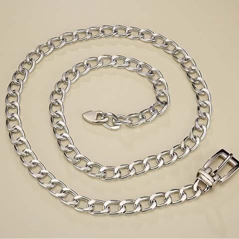 Cinturón de Cadena de Metal para Mujer Moda Estilo Punk Hip Hop Hebilla de Pasador Ajustable Cadena de Cintura para Jeans Vestido