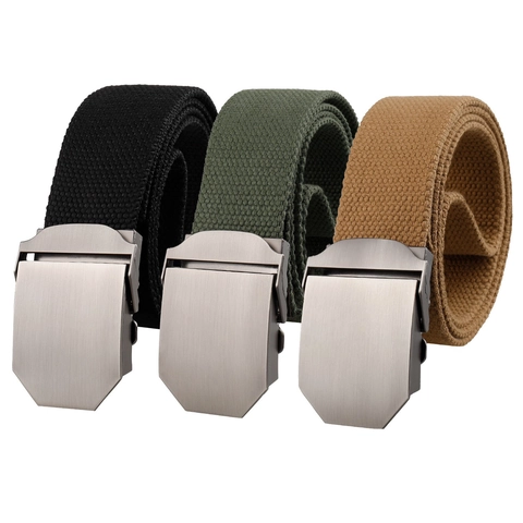 Men Tactical Canvas Belt With Alloy Smooth Buckle Durable Woven Polyester Cotton Outdoor Training Waistband Solid Color Casual Belt