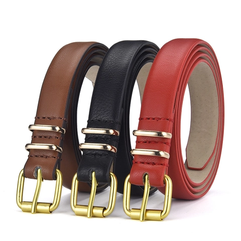 Women's Fashion PU Leather Belt With Gold Rectangular Pin Buckle Casual Solid Pebble Grain Waistband 105cm Long Waist Belt
