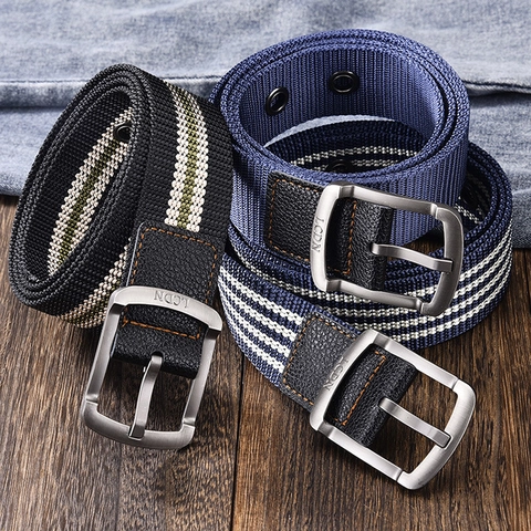 Casual Canvas Pin Buckle Belt For Men Women Tactical Military Style Striped Webbing Waist Strap Outdoor Fashion Belts