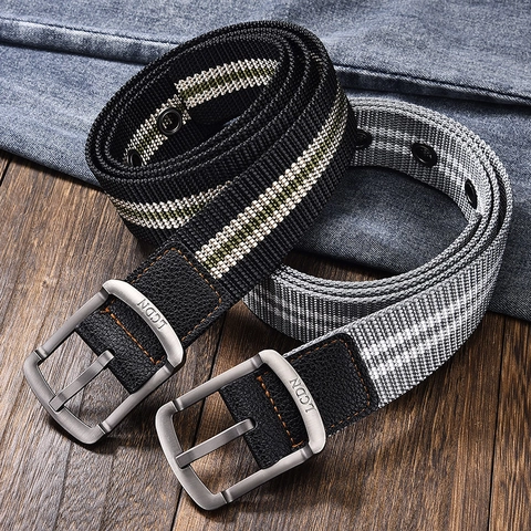 Casual Canvas Pin Buckle Belt For Men Women Tactical Military Style Striped Webbing Waist Strap Outdoor Fashion Belts