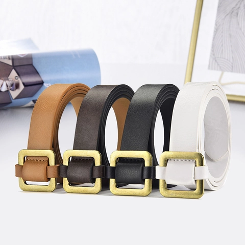 Cintura da Donna Minimalista in Pelle PU Semplice Senza Fori Regolabile Con Fibbia Quadrata in Lega per Jeans Casual Accessori