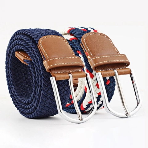 Minimalist Women Elastic Woven Belt No Hole Alloy Pin Buckle Casual Polyester Stretch Waistband For Jeans Fashion Accessories