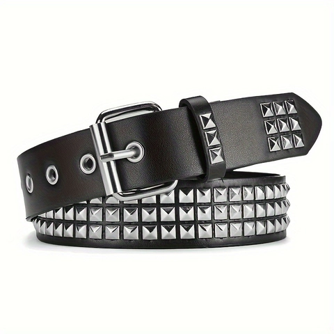 Punk Rock Kunstleder Dreireihig Quadratisch Nieten Gürtel Für Damen Herren Heavy Metal Y2K Hip Hop Jeans Gürtel Galvanisiert
